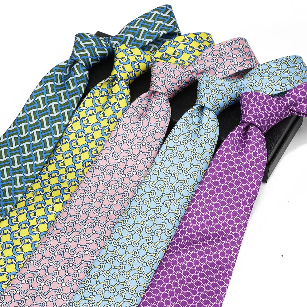 Soft Men's Imitation Silk 52 Colorful 8cm Lines Geometric Patterns Leisure Tie Business Party Gentleman Necktie Accessories Gift