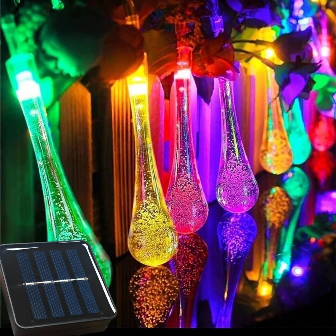 Solar LED String Lights Teardrop Water Drop Design 8 Modes Outdoor Christmas Decor for Garden Yard Wedding Courtyards Porches