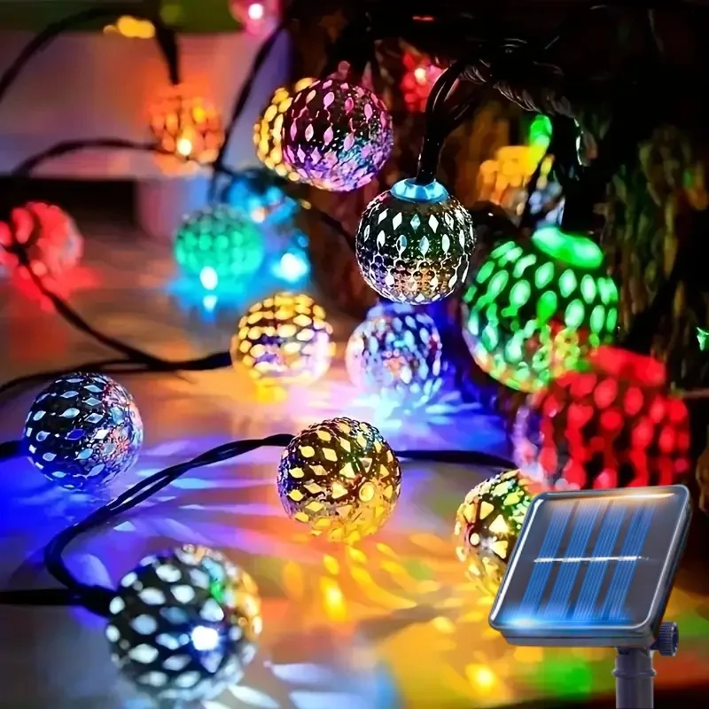 Solar Moroccan Ball String Lights LED Solar Outdoor Fairy Lamp Hanging Festival for Garden Christmas Wedding Halloween Decor