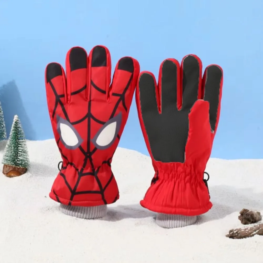 Spider Man Children Ski Gloves Windproof Fleece Gloves for Outdoor Cycling Cool Cartoon Themed Warm Gloves Kids Gifts
