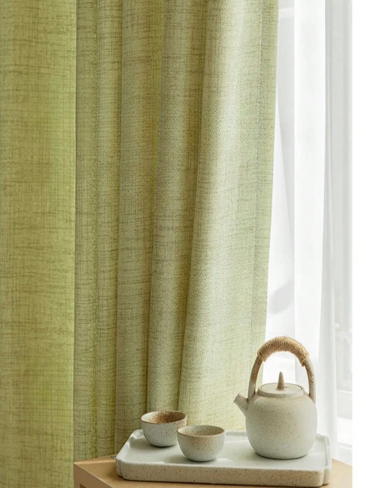 Spring and summer Japanese matcha, green cotton and linen curtains sheer curtains, opaque curtains, luxurious linen for bedrooms