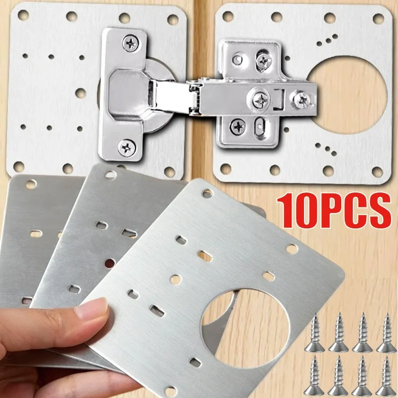 Stainless Steel Cabinet Door Hinge Repair Plate Cabinet Door Hinges Mounting Plate Kit with Screw Furniture Hardware Tools
