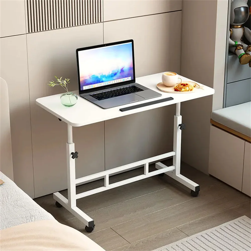 Standing Rolling Desk Portable Height Adjustable Mobile Stand Up Overbed Laptop Table with Wheels for Sofa Bedroom Home Office