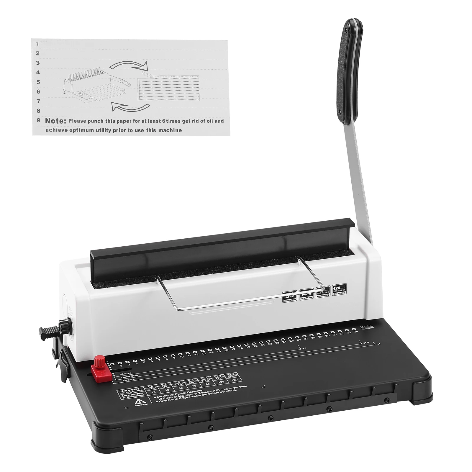 SucceBuy Coil Spiral Binding Machine Manual Book Maker 34-Holes Binding 120 Sheets Punch Binder Adjustable Coil Binding Spines