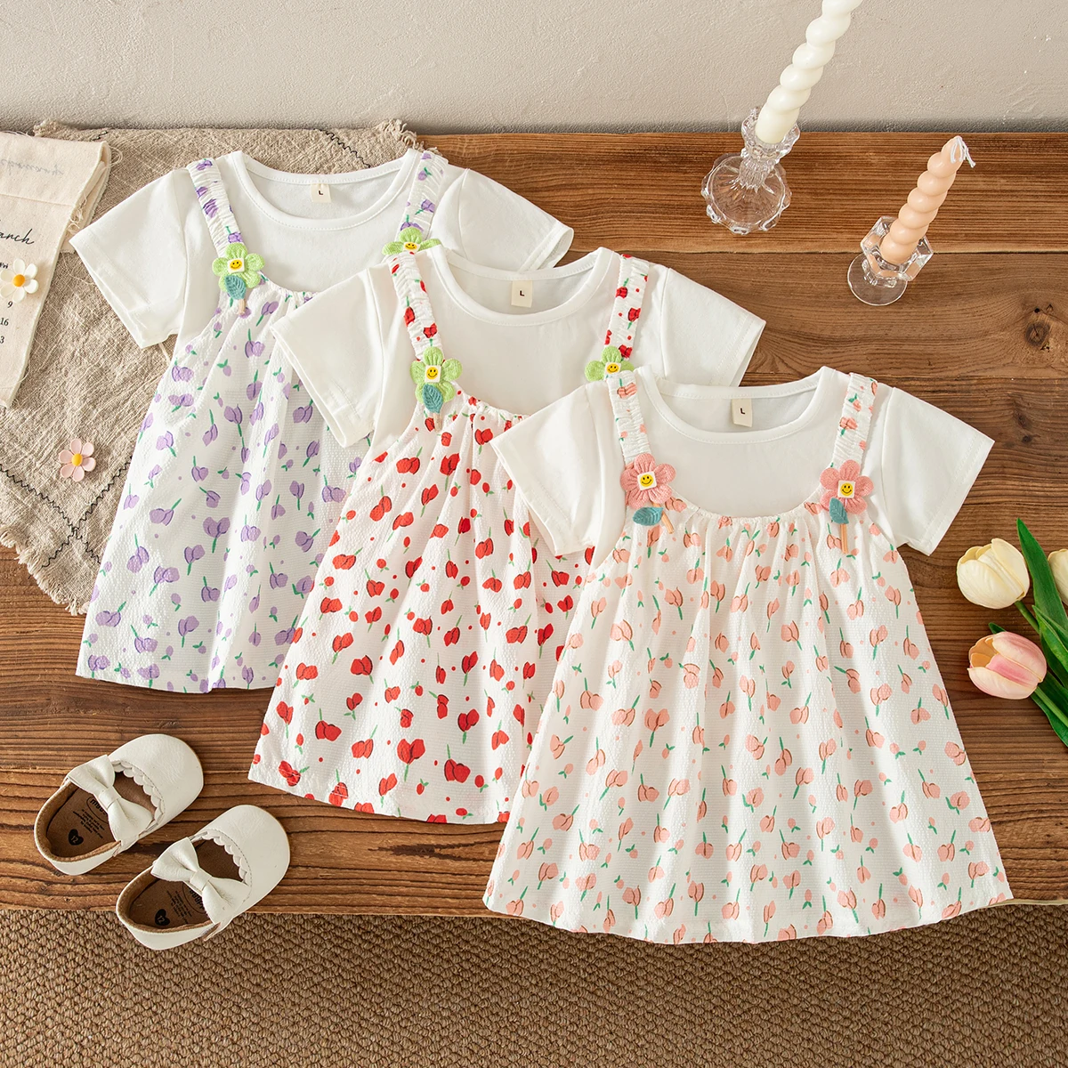 Summer Dress For Baby Girl Korean Style Sweet Flower Print Comfortable Short Sleeve Dress Baby Clothes 6 Months - 2 Years