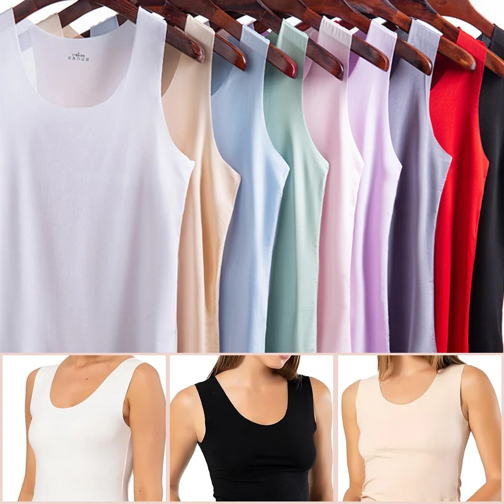 Summer Women Tank Tops Ice Silk Seamless Vest Female Thin Breathable Sleeveless Shirts Slim Camisoles Undershirts Black M-4XL