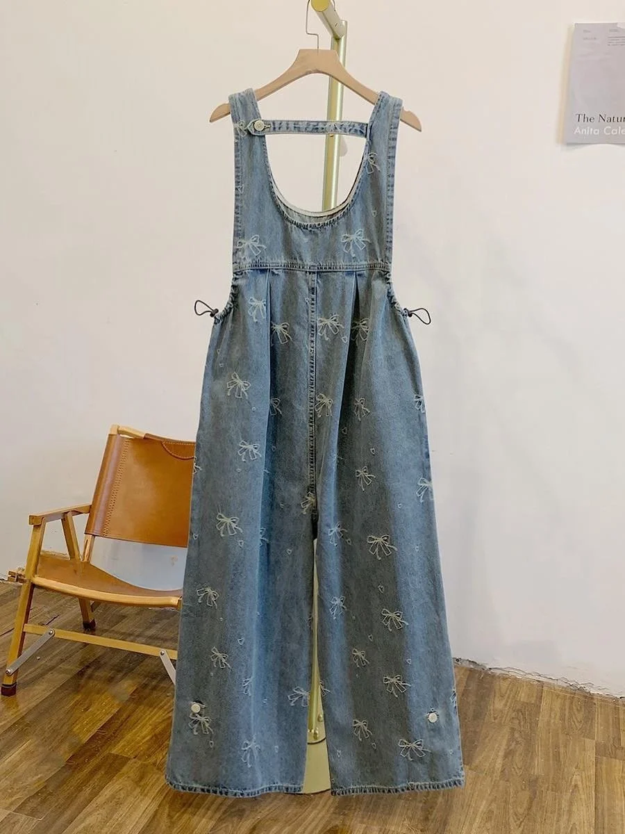 Summer Women's Denim Overalls Knot Slimming New Design Low Waist Short Pants Spring Autumn Style Strapless Jumpsuit