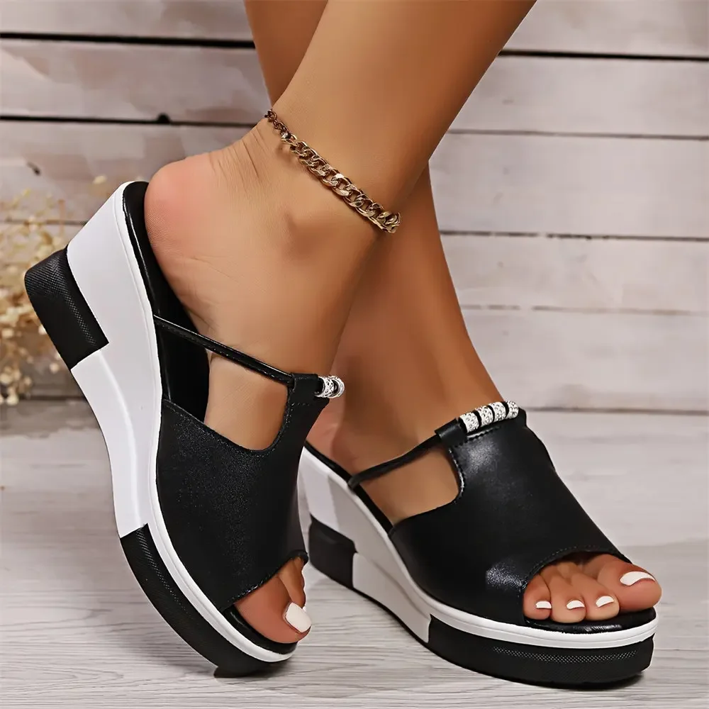 Summer Women's Slippers Thick Bottom Wedge Flip Flops Ladies High Heeled Casual Sandals