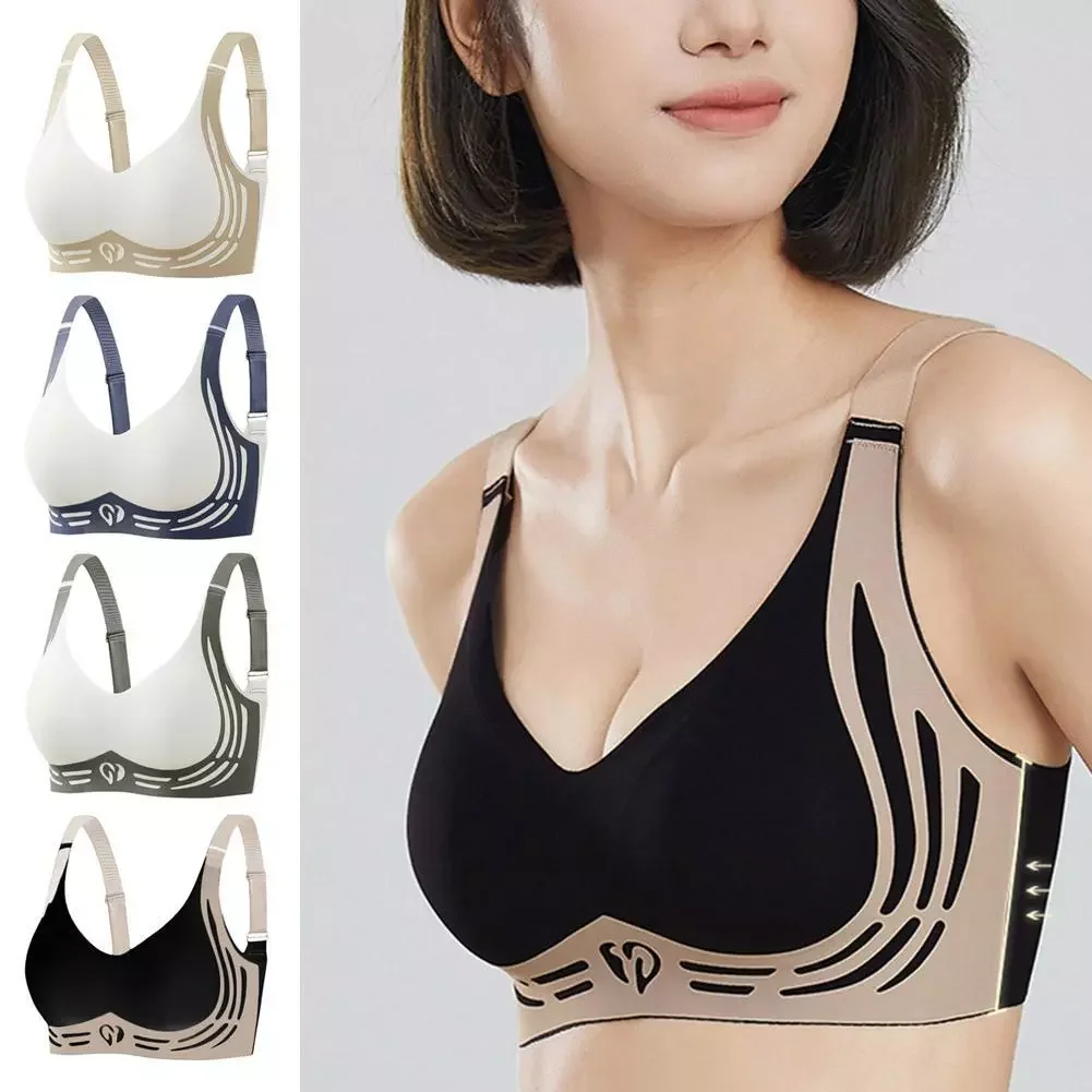 Super Gather Bra Wireless Women Anti-Sagging Seamless Push-Up Bra Wireless Comfortable Adjustable Underwear Lift-Up Sport Bra