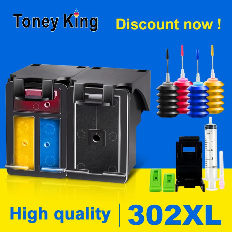 TONEY KING Refillable Ink Cartridge 302 For HP 302 302XL DeskJet 1110 2130 for HP302XL Officejet 3630 3639 Envy 4520 Printer