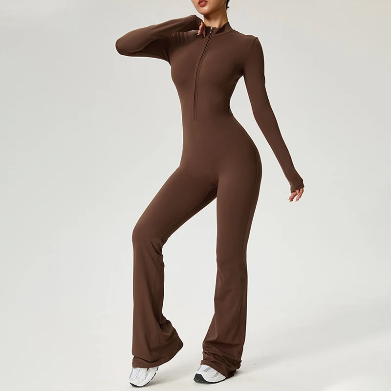 TRY TO BN Women's Fitness Jumpsuit Long Sleeve Zipper High Strength Yoga Bodysuit For Gym Workout Sportswear One Piece Clothing