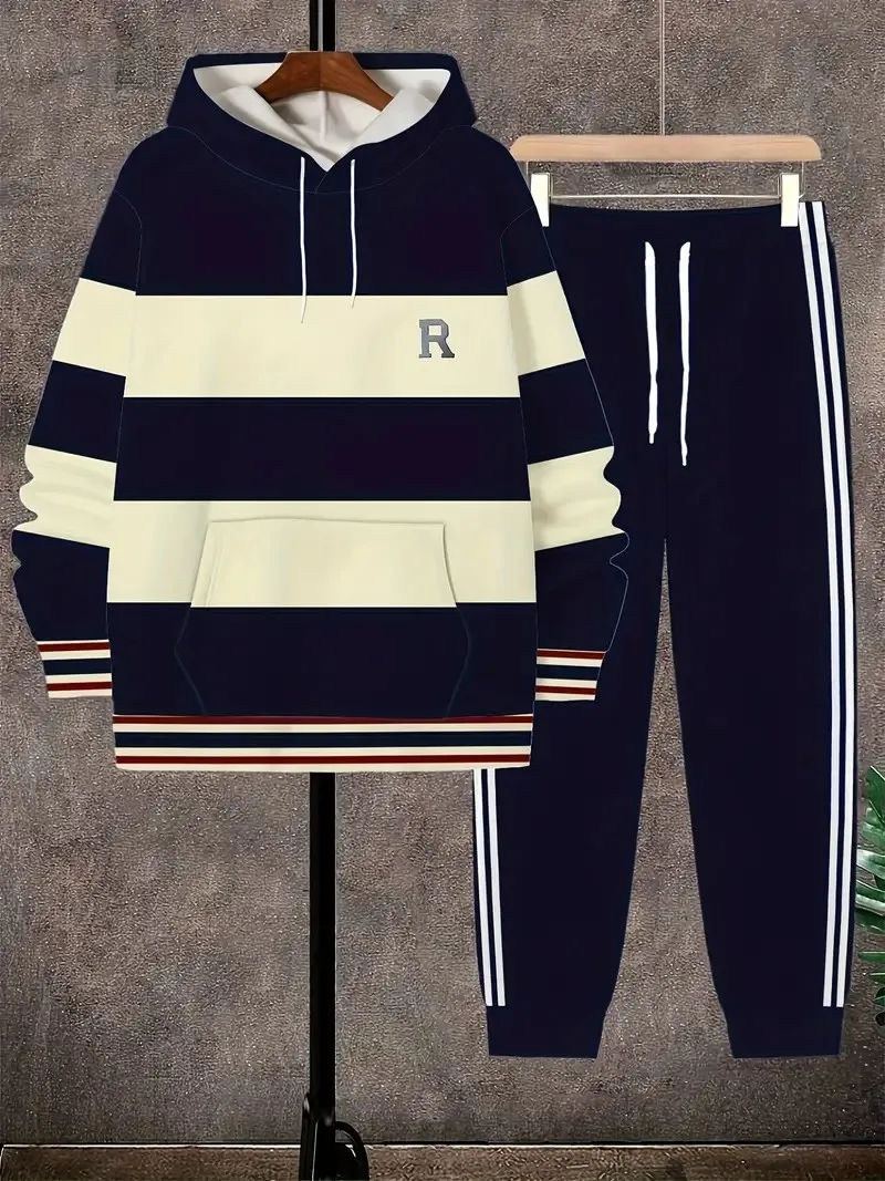 The new men's set for Spring and Autumn 2025 features a casual fashionable soft and comfortable 3D pattern print