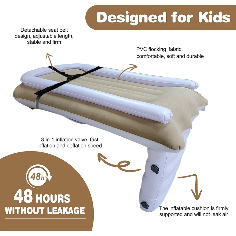 Thick Flocking Inflatable Baby Travel Bed - Foldable Car Backseat Mattress, Portable & Safe for Camping, Road Trips, Airplane