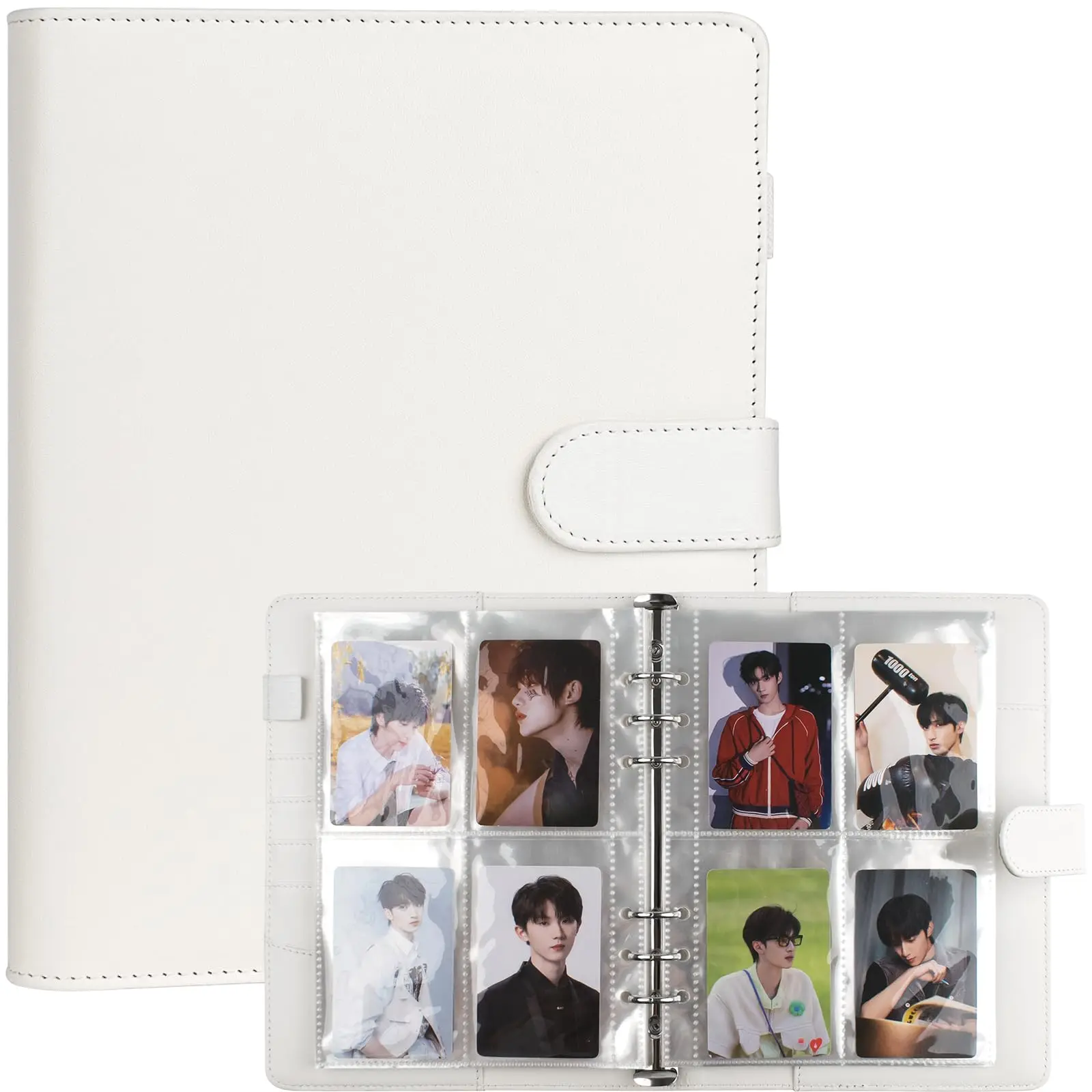 Three-color A5 six-ring binder with 200 slots for photo cards and trading cards ideal for organizing celebrity trading cards.