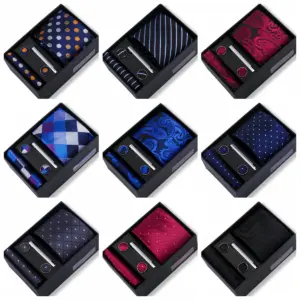 Tie Men With Box Top Quality Business Ties Hanky Cufflink Set Clips Green Necktie Corbatas For Men Wedding In Gift Box Gravatas