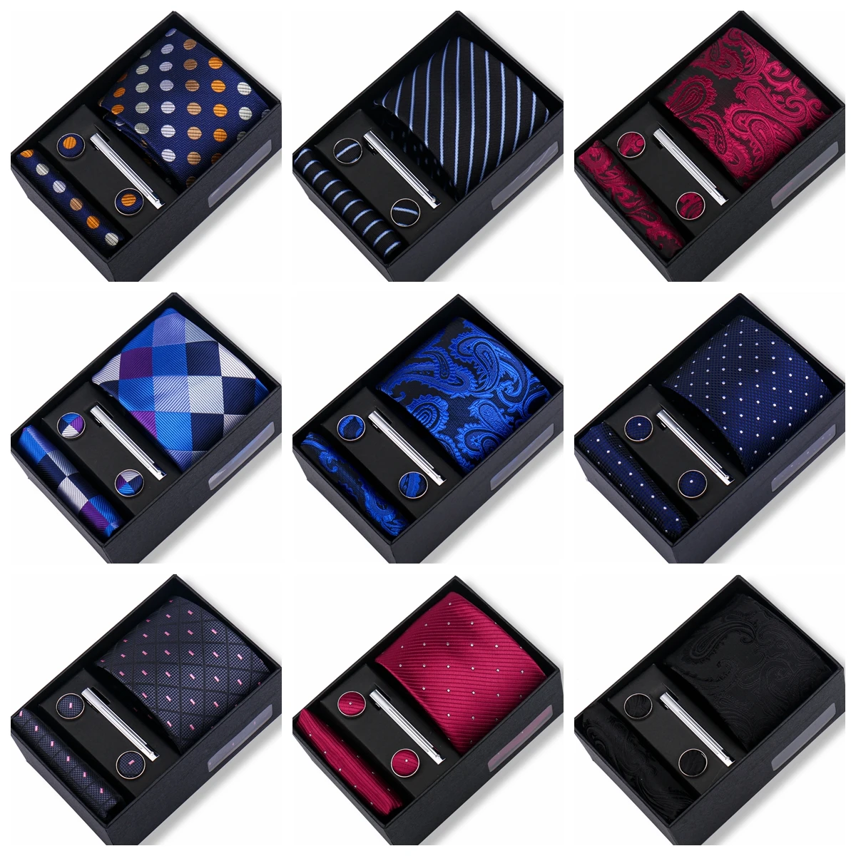 Tie Men With Box Top Quality Business Ties Hanky Cufflink Set Clips Green Necktie Corbatas For Men Wedding In Gift Box Gravatas