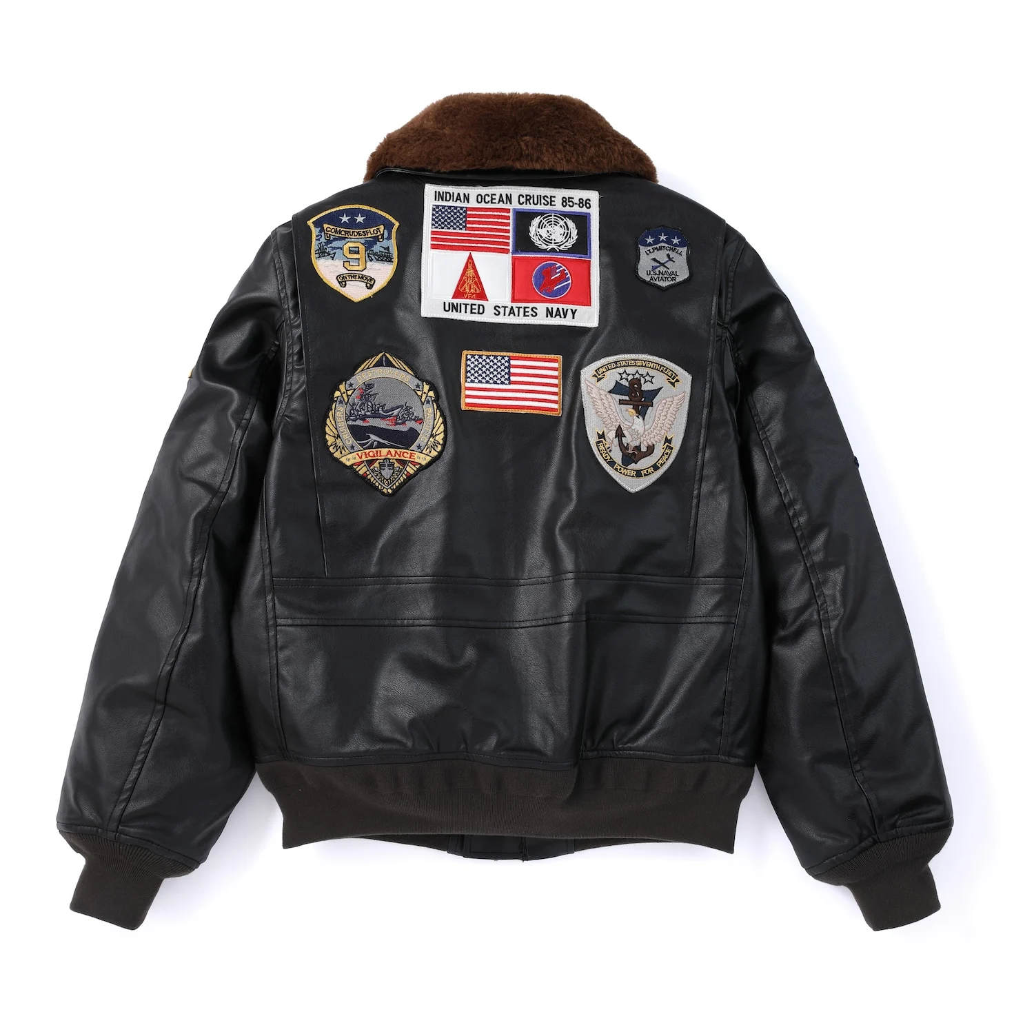 Top Gun PU Leather Coat G1 Tom Cruise Maverick Fur Flying Aviator Pilot Military Bomber Flight Men Jacket With Embroidery Patch