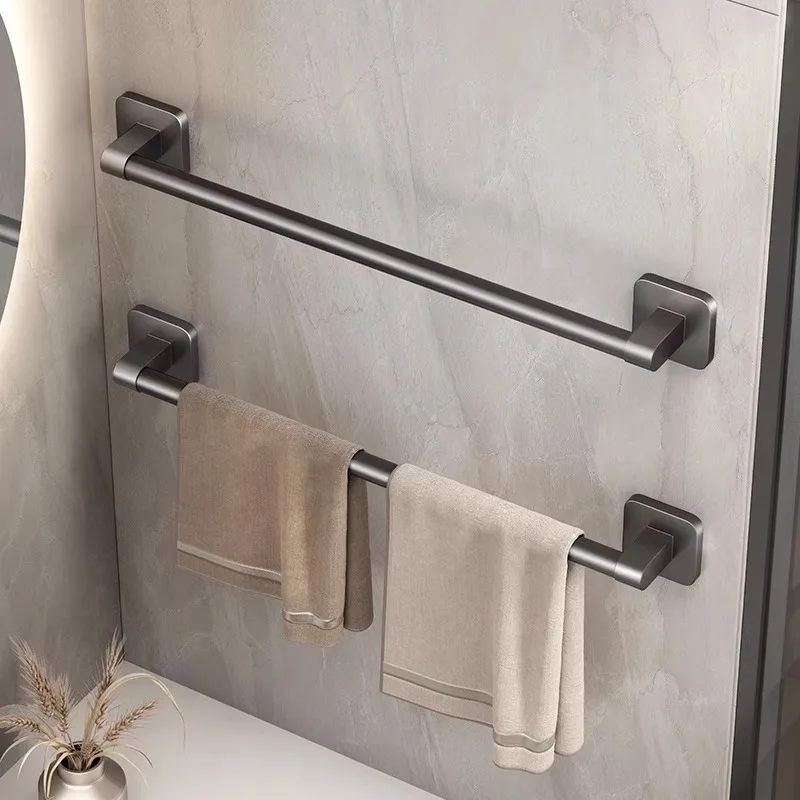 Towel rack modern space aluminum non-perforated wall mounting shelves bathroom towel rack single rod toilet storage hanger