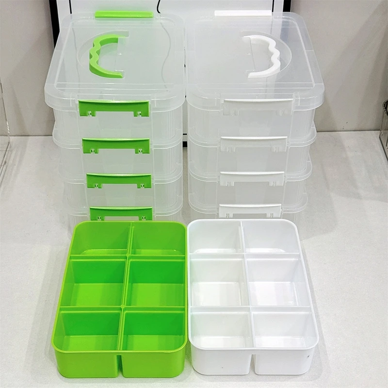 Transparent 4 Layers Storage Box Desktop Organizer Portable Plastic Storage Case Jewelry Container Bins Storage Drawer Box