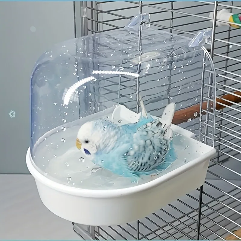 Transparent Bird Bath Tub - Splash-Proof PP Shower for Parrots, Lovebirds & Conures w/ Easy-Grip Handle