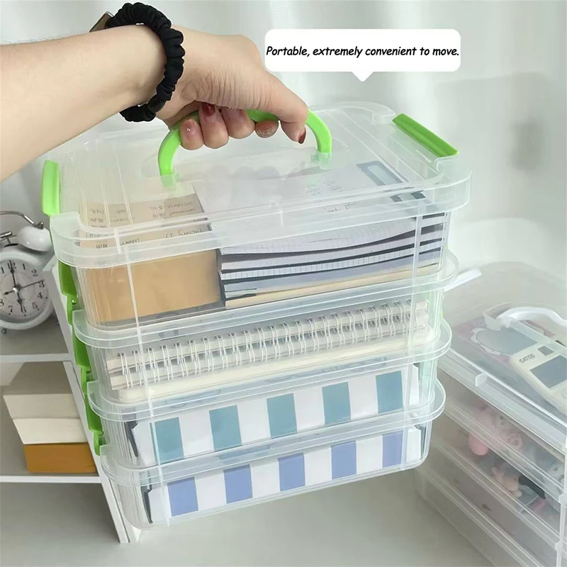 Transparent Storage Box with Drawers Divided Storage with Handle Portable Container Stackable Organizer With Lid Sundries Bins