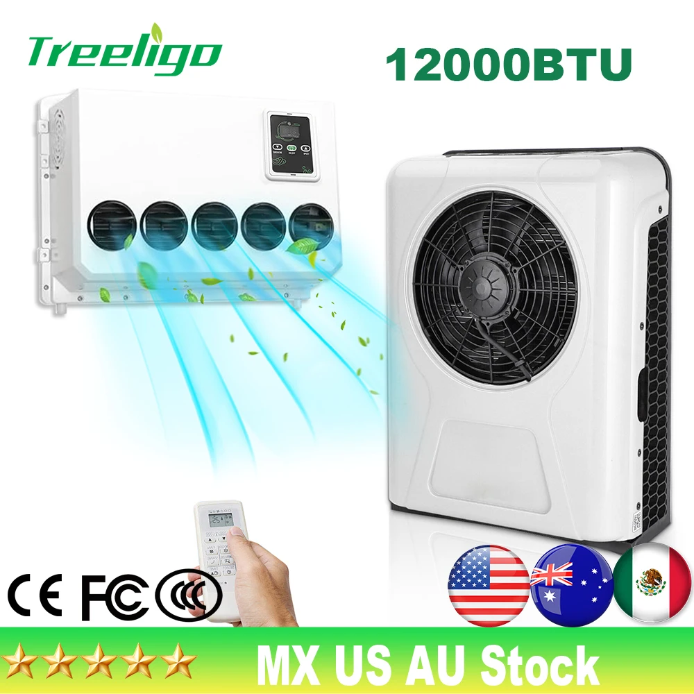 Treeligo 12000BTU Split Electric Parking Air Conditioner Automotive Air Conditioning System 24V for Bus Camp Van Tractor Truck
