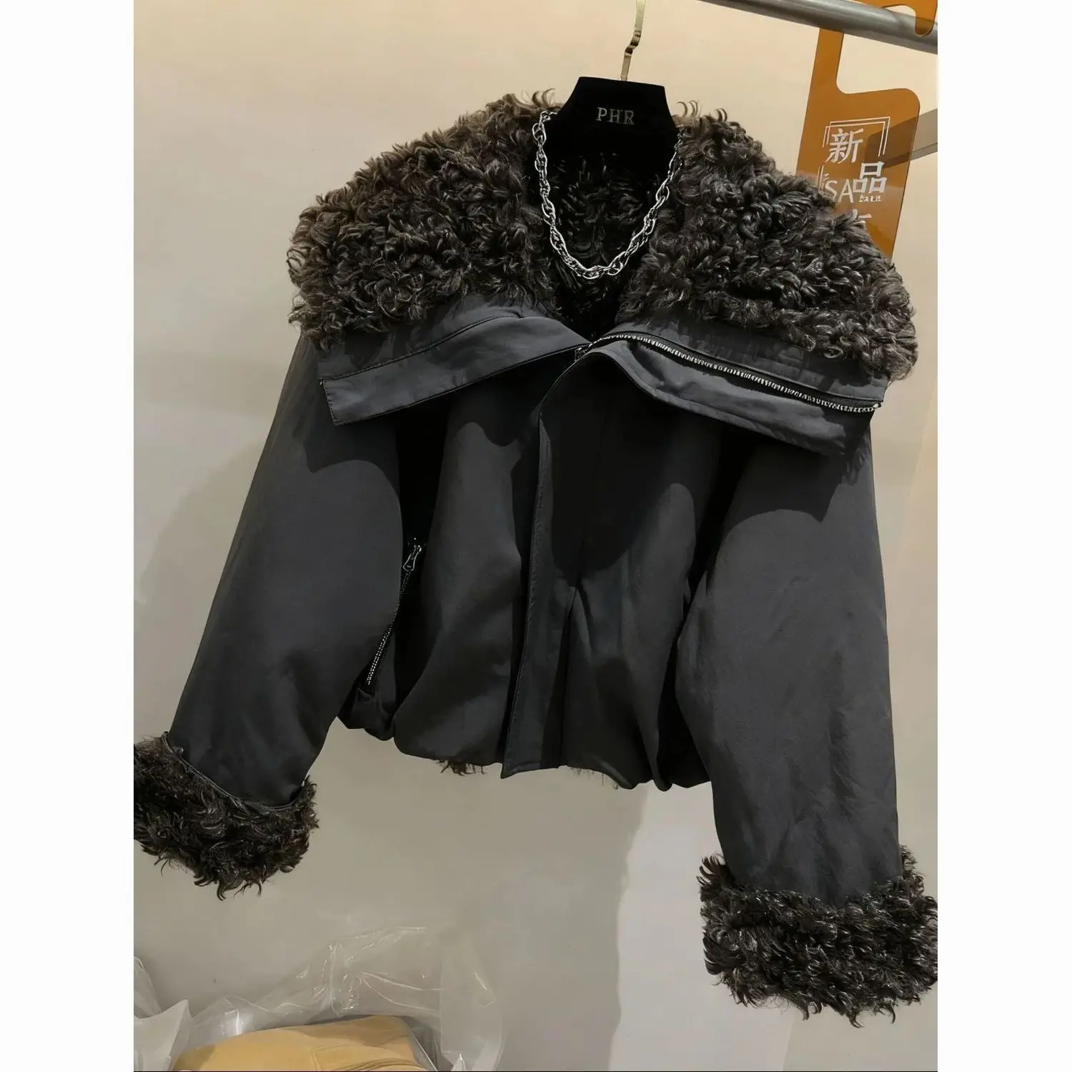 Trend Fleece Lined Winter Warm Women's Jacket Fur Trim Patchwork Long Sleeve Puffer Jacket New Versatile Short Top Parkas Coats