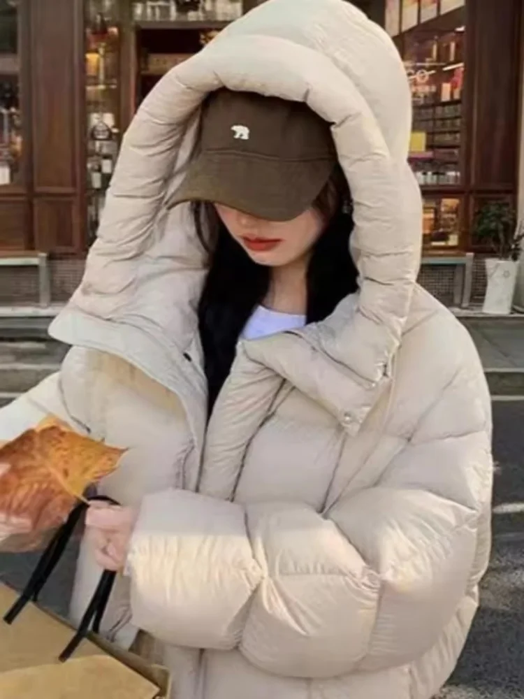 Trendy American Short Cotton Jacket Women's Winter Fashion Hooded Cotton Clothes Korean Loose Fit Parkas Female
