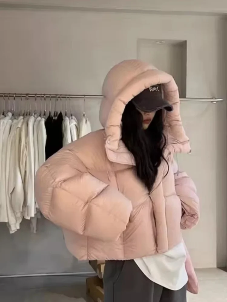 Trendy American Short Cotton Jacket Women's Winter Fashion Hooded Cotton Clothes Korean Loose Fit Parkas Female