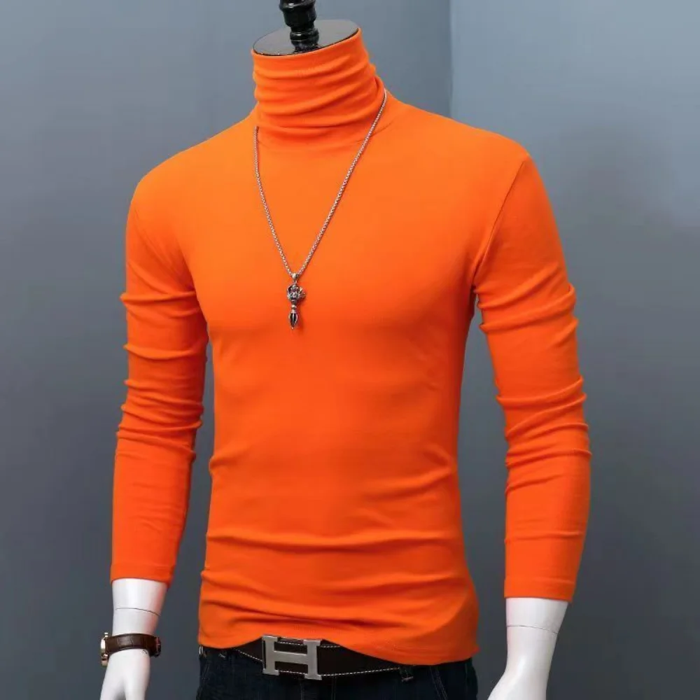 Trendy Casual Turtleneck Men's Modal Winter Sweater turtleneck Cool Blouse Tight Modal T-shirt Youth Solid Color Base Shirt Top