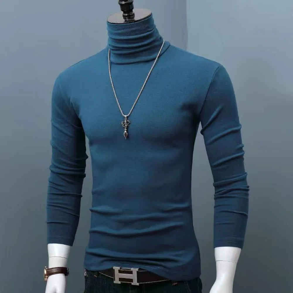 Trendy Casual Turtleneck Men's Modal Winter Sweater turtleneck Cool Blouse Tight Modal T-shirt Youth Solid Color Base Shirt Top