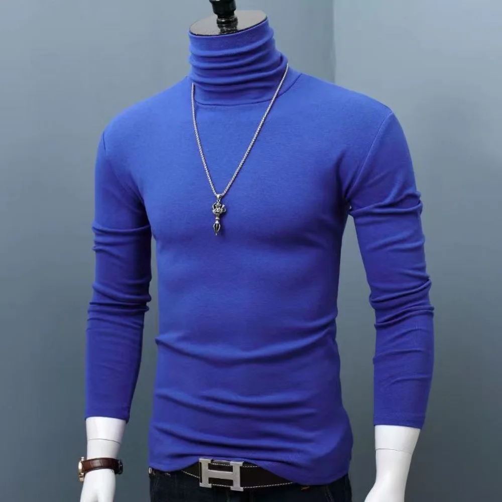Trendy Casual Turtleneck Men's Modal Winter Sweater turtleneck Cool Blouse Tight Modal T-shirt Youth Solid Color Base Shirt Top