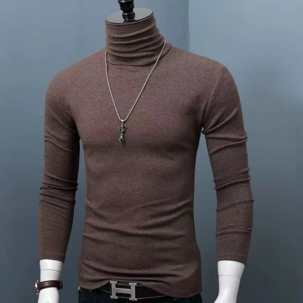 Trendy Casual Turtleneck Men's Modal Winter Sweater turtleneck Cool Blouse Tight Modal T-shirt Youth Solid Color Base Shirt Top