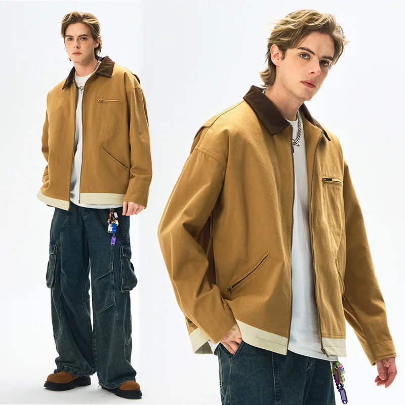 Trendy Men's Jackets Autumn Casual Vintage Style Denim Jacket Zipper Pocket Windproof Coat Male Casual Camping Baseball Jacket