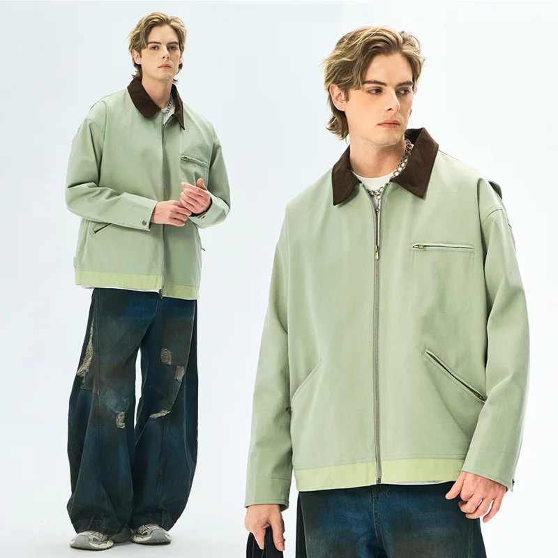 Trendy Men's Jackets Autumn Casual Vintage Style Denim Jacket Zipper Pocket Windproof Coat Male Casual Camping Baseball Jacket