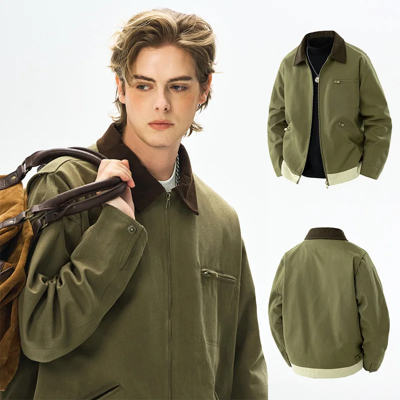 Trendy Men's Jackets Autumn Casual Vintage Style Denim Jacket Zipper Pocket Windproof Coat Male Casual Camping Baseball Jacket