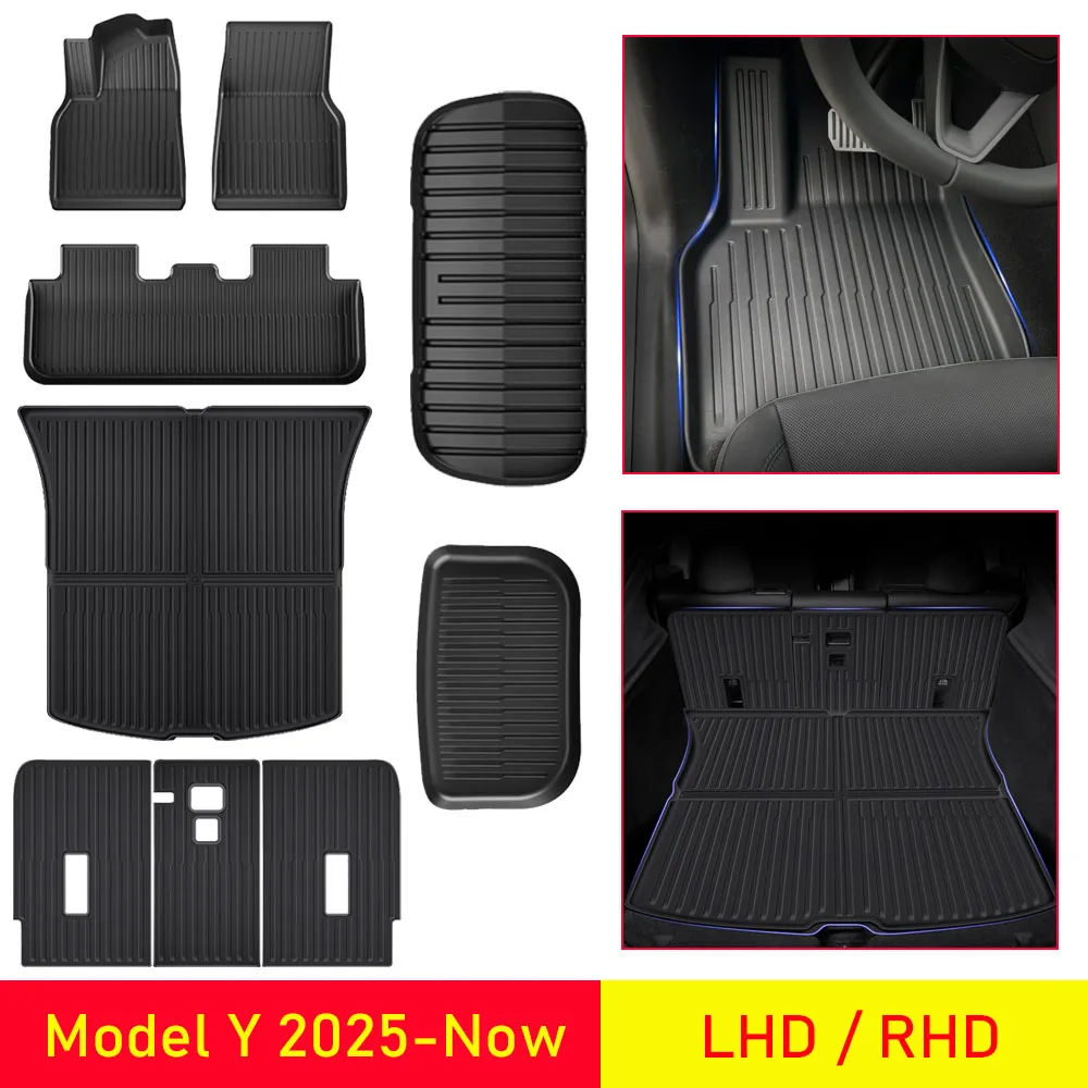 Trunk Mats for Tesla Model Y 2025 2026 Juniper Floor Mats Non-Slip Front Rear Cargo Liner Rear Seat Backrest Pad Car Accessories