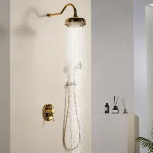 Tuqiu Luxury Gold Rainfall Shower Set Wall Mounted Antique Shower Faucet Set Total Brass Chrome Bath & Shower Mixer Tap Brass