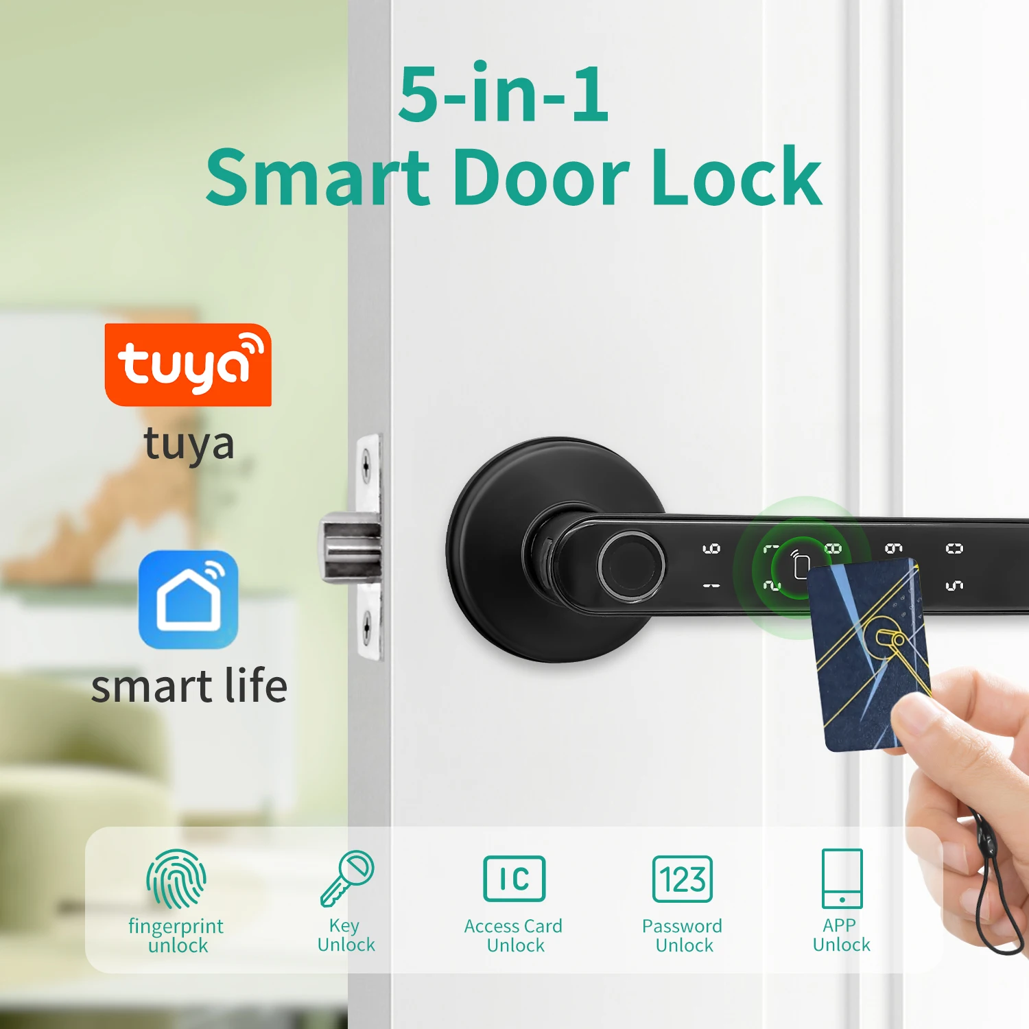 Tuya 5-in-1 Door Lock Smart Home Products Fingerprint Locks Remote Control App Unlock Support Password IC Card Key Unlock