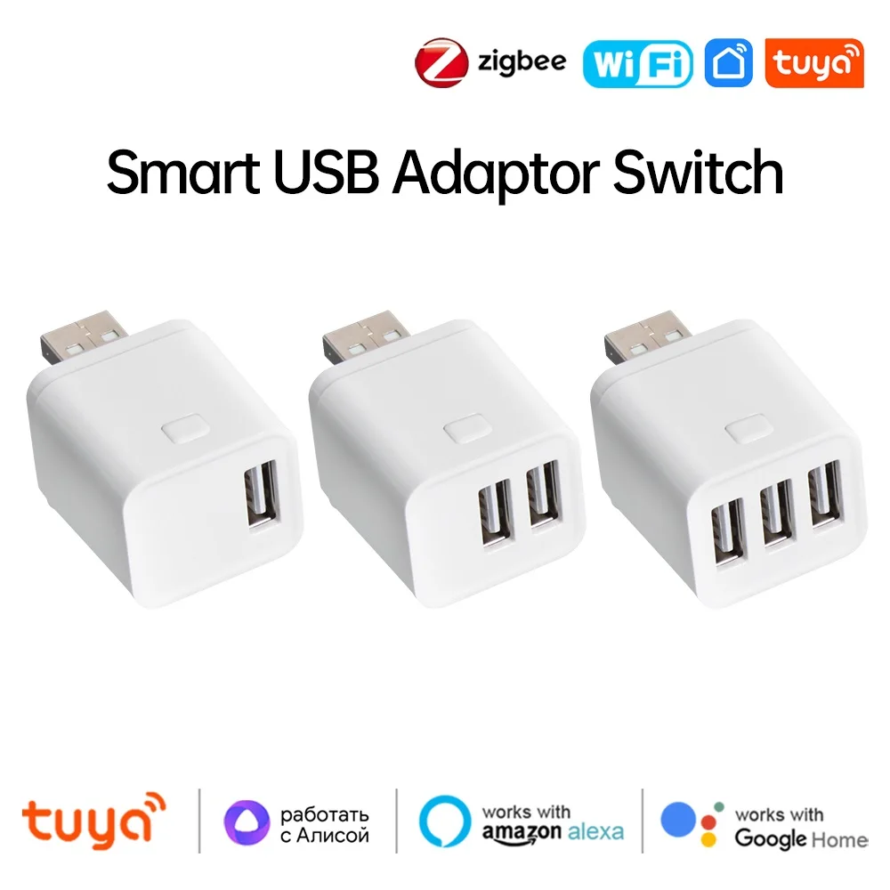 Tuya Smart WiFi/Zigbee Micro USB Adaptor Switch 5V Mini 1 2 3 USB Power Adaptor Smart Life Control Via Alexa Google Yandex Alice