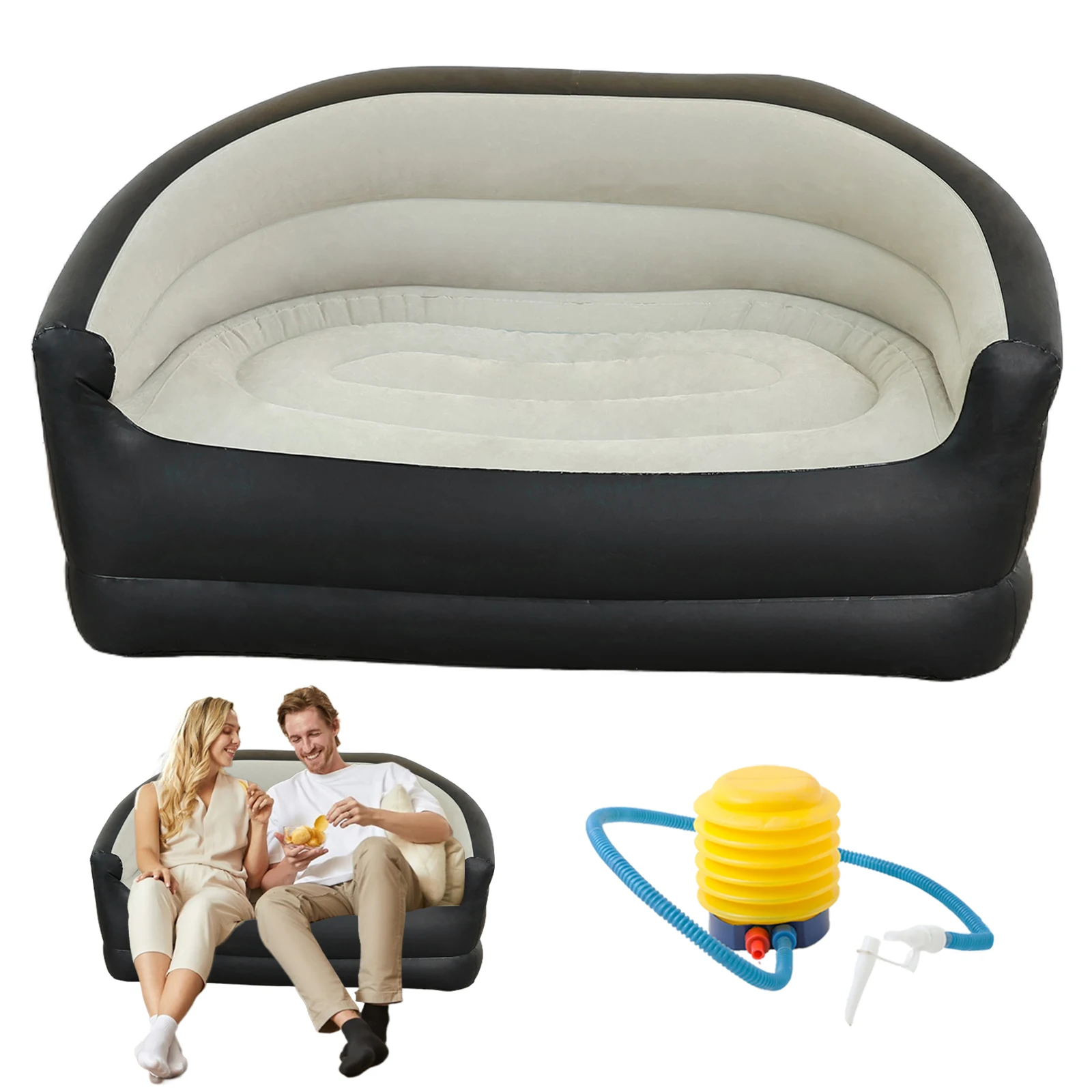 Twin Size Outdoor Inflatable Sofa with Air Pump Inflatable Lounging Sofa for Indoor Living/Tent Camping/Outdoor Activities