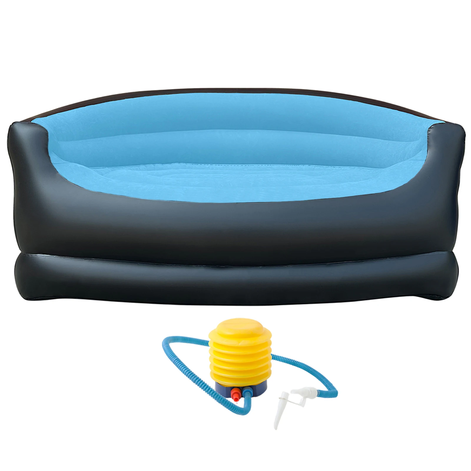 Twin Size Outdoor Inflatable Sofa with Air Pump PVC Flocked Surface 200kg Load 2-3 Seater Lounger for Indoor Living Tent Camping