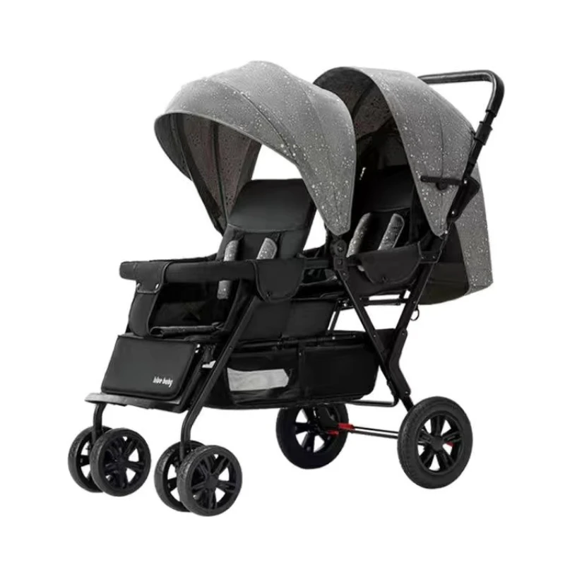 Twin Stroller Can Sit, Lie Down and Fold Easily Double Front and Rear Seat Stroller Wider Seat, Larger Wheels
