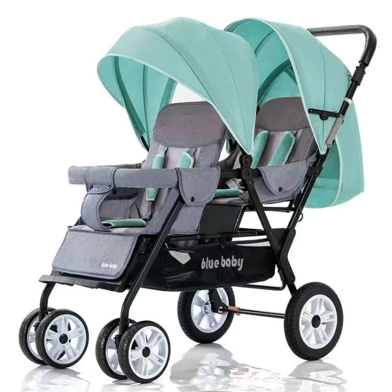 Twin baby strollers can sit and lie down portable folding double front and rear seat strollers two-child double car
