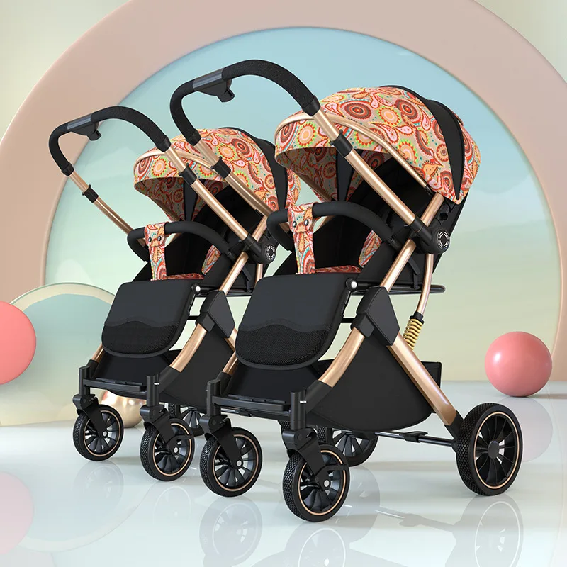 TwinStroller Can Sit and Lie Down, Lightweight, Foldable, High Landscape, Shock-absorbing, Two-way Detachable Children'sStroller
