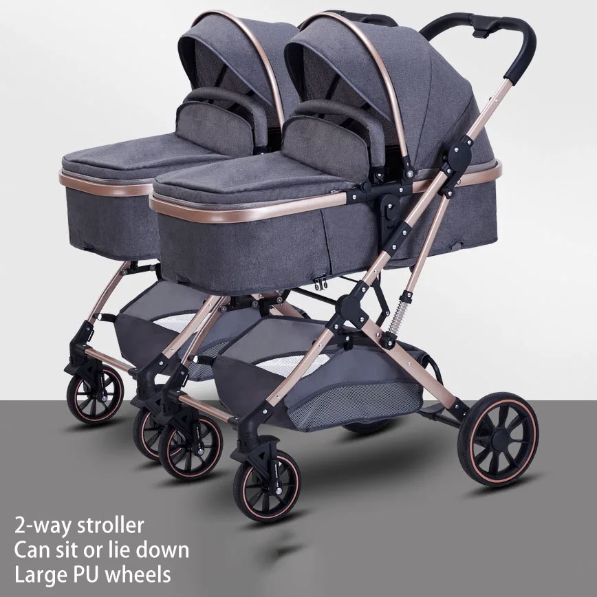 Twins Baby Strollers Splitable Double Strollers for Two Children Portable Folding Pram with Shock Absorption Can Sit & Lie Down