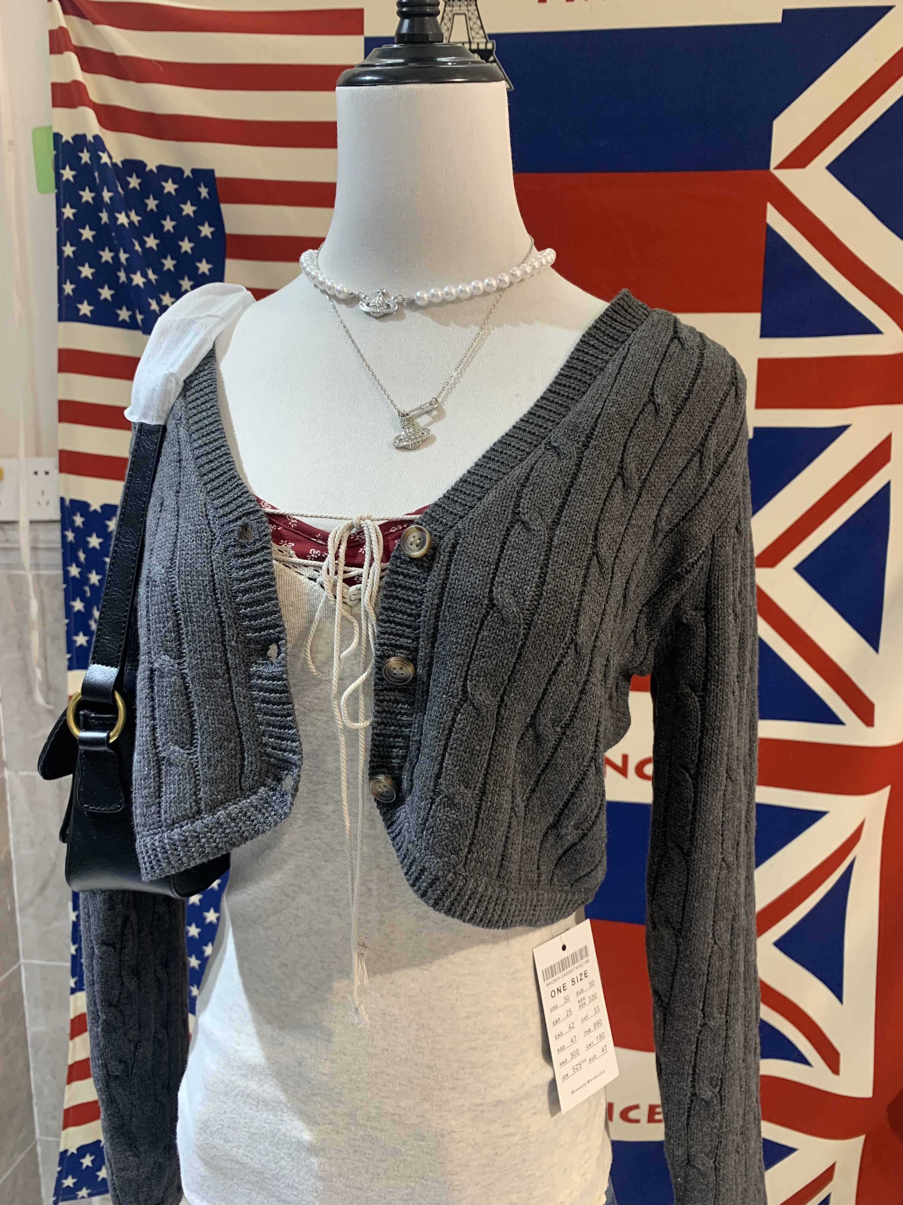 Twisted Flower Cropped Sweater Cardigan Woman Spring V-neck Single Breasted Long Sleeve Slim Crop Tops Solid Cotton Knitwear