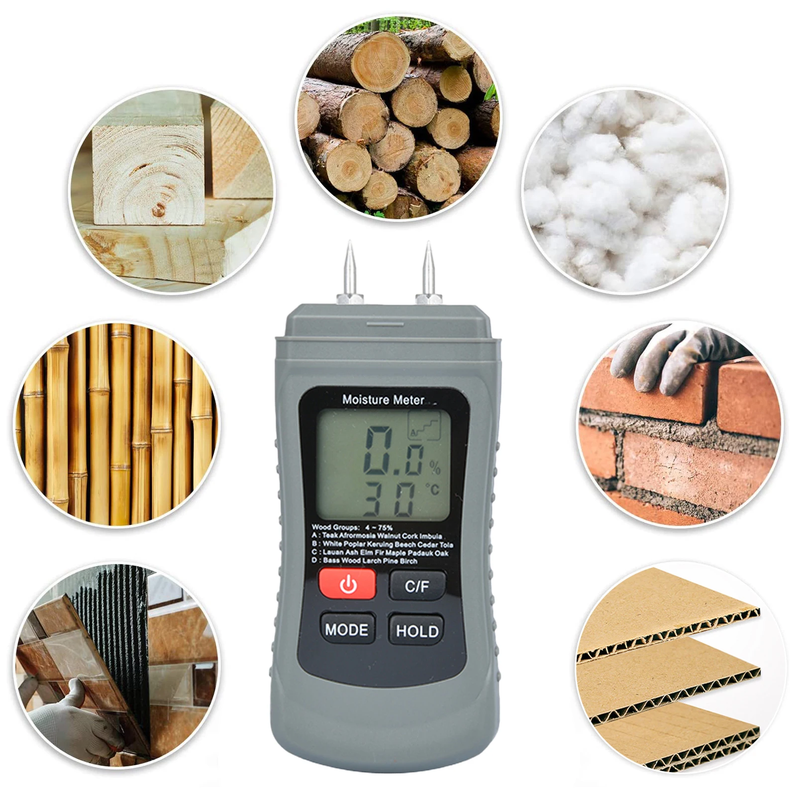 Two Pins Digital Wood Moisture Meter Humidity Content Tester Moisture Analyzer for Check Firewood/Drywall Dampness