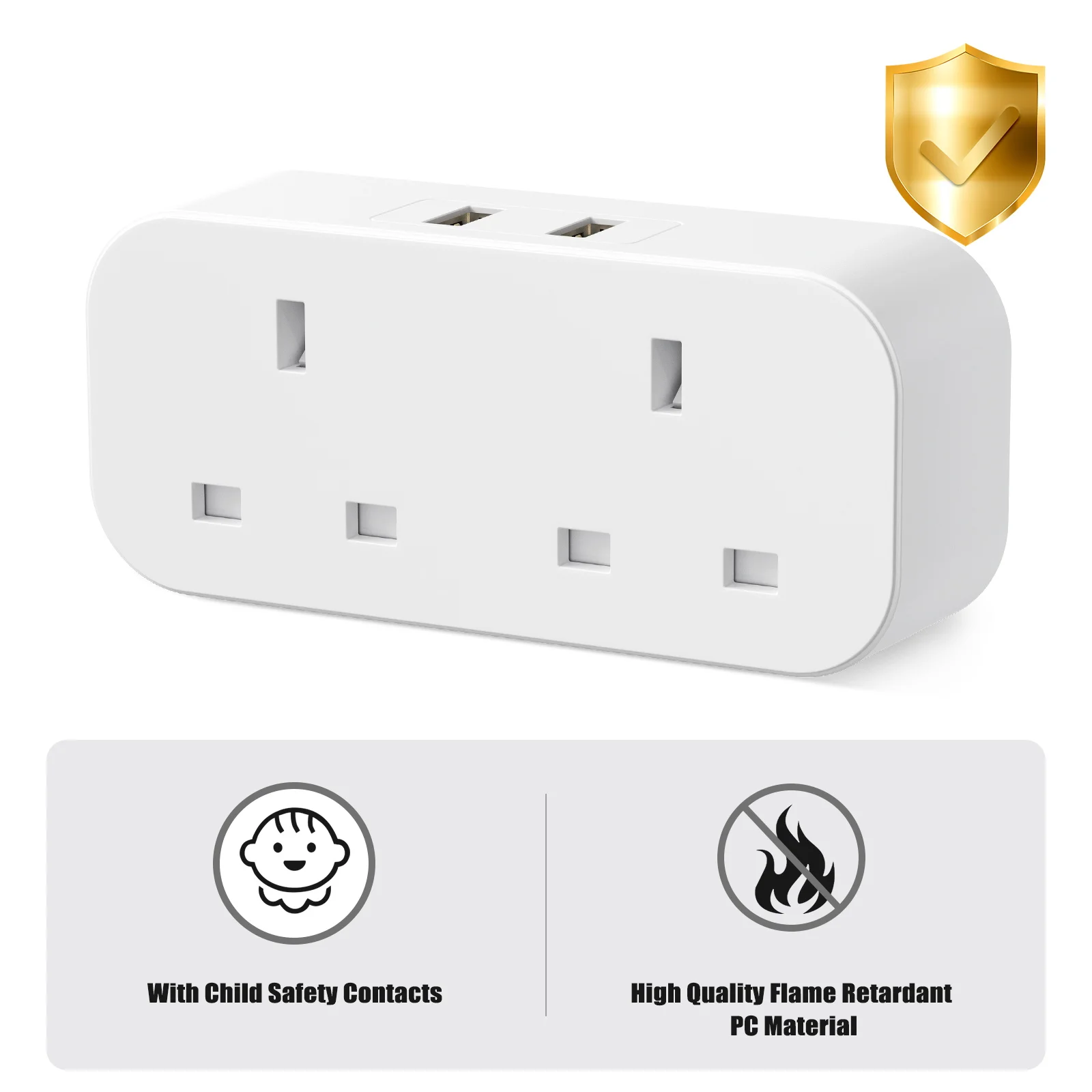 UK Plug USB Socket Adapter Double Plug 3250W 13A Wall Charger Power Strip Electric outlets for Home, Office, Kitchen