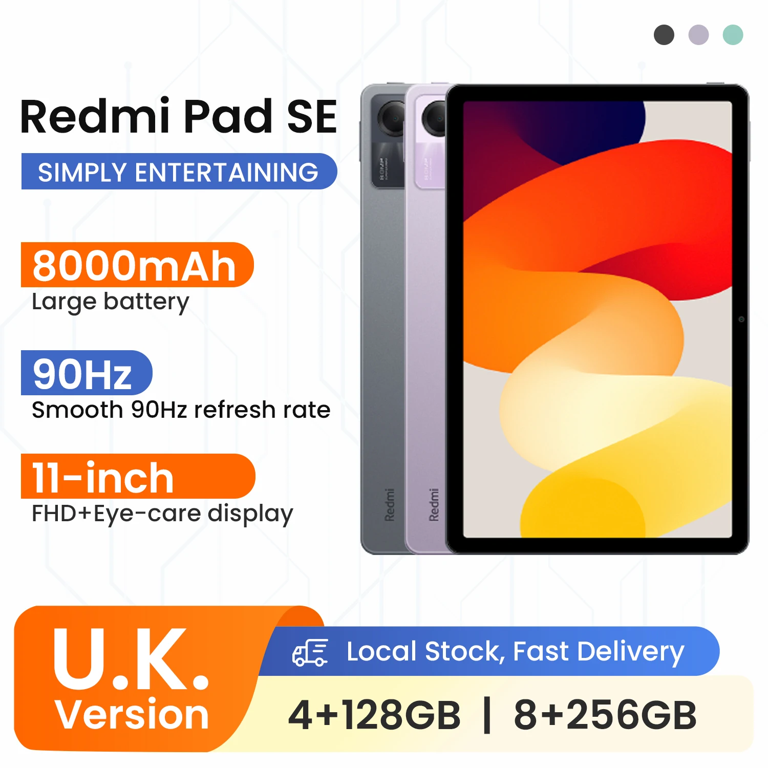 UK Version Xiaomi Redmi Pad SE 8.7 inch Mi Tablet 90Hz Display 6650mAh MTK Helio G85 Dual speakers Dolby Atmos